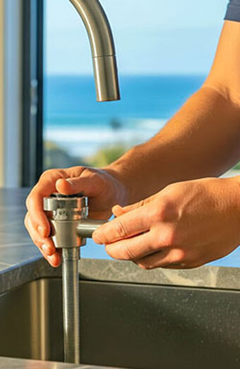 Plumber Adjusting Faucet Part